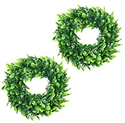 Boxwood Wreath Faux Boxwood Wreath Artificial Spring Green Leaves Hanging Wreath Christmas Wreath Window Front Door Hanging Decoration 25x25cm 2PCS
