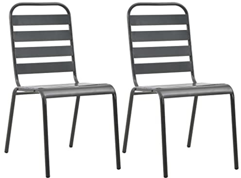 CKioict Esszimmerstühle Terrassenstühle Balkonset Stapelbare Gartenstühle 2 STK. Stahl GrauGeeignet für Terrassen, Rasenflächen, Bauernhäuser