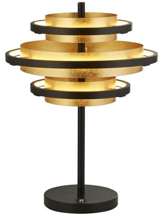 Licht-Erlebnisse LED Tischleuchte Metall H: 43,5 cm Ø 32 cm Schwarz Gold warmweiß 2700 K Wohnzimmer Tischlampe Schlafzimmer Nachttischlampe