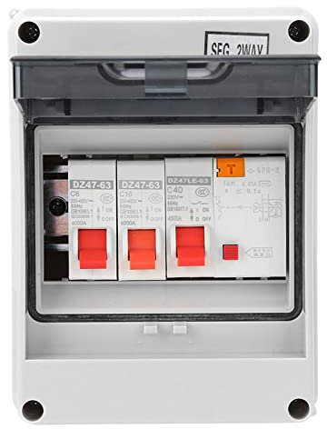 Felenny 2 Way Garage Caravan Consumer Unit 40A 30mA RCD 2MCB 6A+16A Universal Waterproof Leakage Proof Circuit Breaker Panel Box Fuse Board