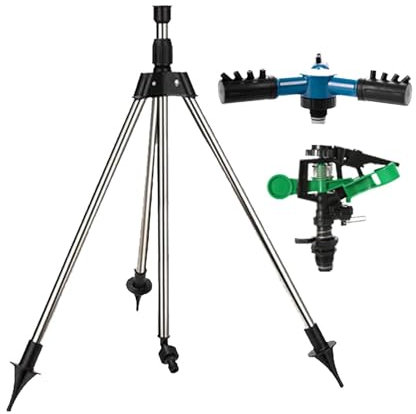 Arroseur à Percussion sur trépied - 50,5 cm - Support d'arrosage Rotatif en Acier Inoxydable - Support d'irrigation télescopique pour Jardin d'