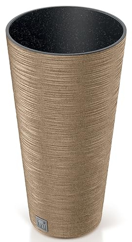 Annastore Pflanzsäule aus Kunststoff H 48 cm inkl. Innentopf -wetterfest und witterungsbeständig - Pflanzgefäß Kunststoff - Pflanzkübel für den Außenbereich - Rund Ø 25 cm/H 48 cm, Farbe eco-Natur