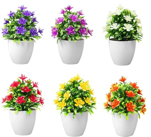Luckwaii 6 Artificial Flower Pots - Grave Flower Pots with Outdoor Artificial Flowers - Home Office Garden Deco
