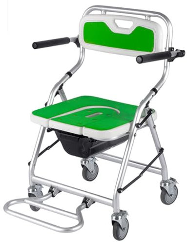 XZLZMYP Dusch-Toilettenrollstuhl Mit Wheel Multifunktion Fahrbarer Toilettenstuhl Mit Eingebauter Toilette Faltbar Toilettenstuhl Mit Armlehnen Und Rückenlehne Für Behinderte,B with Cushion