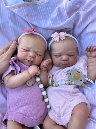 Zero pam 18 Zoll 45 cm Realistische Reborn Baby Puppen Zwillinge Mädchen Lebensechte Babypuppen Reborn Babys Zwillinge Mit Weichem Tuch Körper Silikon Puppen Baby mit Kleidung für Kinder ab 3 Jahren