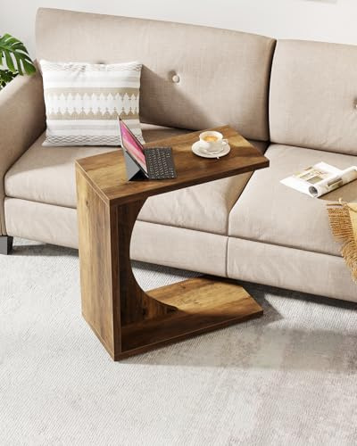 Tribesigns Table d’Appoint en Forme de C pour Canapé, 60 cm – Table de Chevet avec Pieds Réglables, Table en C pour Petits Espaces, Salon, Chambre (Brun)
