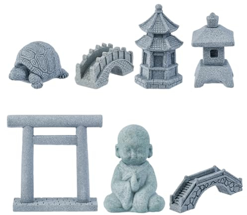 SUPERFINDINGS 7 pièces 7 Styles Mini Accessoires de Jardin Zen Méditation Bouddha Zen Garden Accessoires Mini Ornement Paysager en Pierre Miniature Fish Tank Terrarium Décorations de Bonsaï