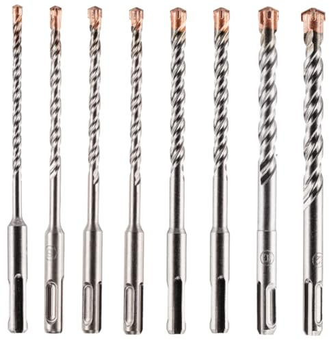 Set Of 8 x 160mm Long SDS Plus High Performance Hammer Drill Bits Set | 5/5.5/6/6.5/7/8/10/12mm Professional TCT Tungsten Carbide Cross Tipped Masonry Drill Bits For Brick, Concrete, Stone, Granite