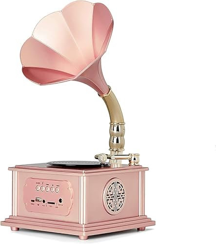 GQQDDD Dischi in Vinile Portatili, Giradischi Bluetooth Giradischi con Altoparlanti Stereo Integrati, Fonografo Vintage retrò A 3 velocità(Color:Rosa)