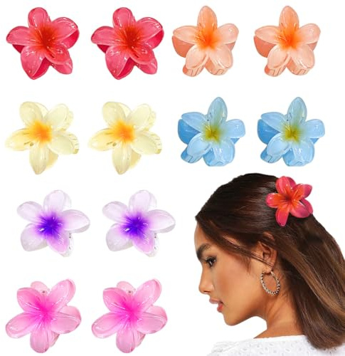 IKOPFLN 12 Stück Blumen Haarklammer, 4cm Niedliche Acryl Haarspangen, kleine Haarklammern, rutschfeste Haar Jaw Clips für Frauen Mädchen mittleres und dünnes Haarstyling Zubehör(sechs Farben)