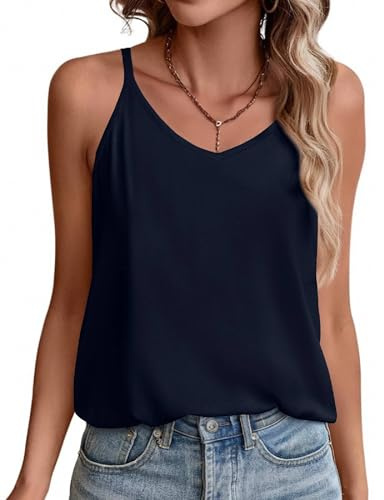 Zeagoo Top Damen V-Ausschnitt Spaghetti Top Basic Casual Tank Top Einfarbig | Locker Trägertop, Sommer Oberteile, Cami Tops
