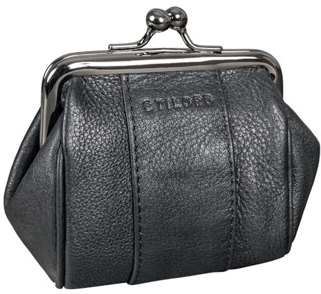 STILORD 'Dolly' Echt-Leder Geldbörse Damen Retro Klein Elegant - Vintage Spangenportemonnaie Leder Münzbörse für Frauen - Kiss-Lock Münzbeutel mit clic-clac Verschluss, Farbe:schwarz