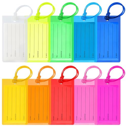 VOCIBO 10 Stück Kofferanhänger aus PVC, mit Adressschild, für Koffer, mit Silikonkabel, inkl. Namensschild