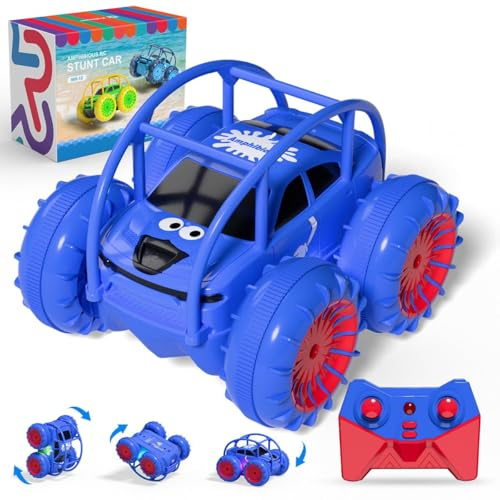 Voiture Télécommandée Chargement Direct USB-C, Amphibie Truck Tout-Terrain 4x4, stunts 360°Réglable LED, 15km/h Cadeau Noel Jouet Radiocommandée Intérieur Extérieur Pour Enfants 3-12 Ans Garçon Fille