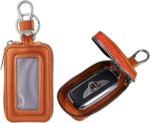 TTPSRY Étui Porteclés Automobile Rectangulaire Cuir Mousqueton Fenêtre Transparente Fermeture Éclair Protection Télécommande