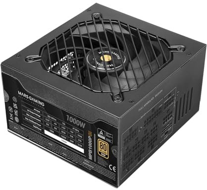 Mars Gaming MPB1000PSI, Fuente Alimentación Full Modular ATX 1000W, 10 Años Garantía, 80Plus Gold 90%, Ventilador SI 14cm, Tecnología AI2-RPM, DC-DC y SMD, ATX 3.1 y PCIe 5.1, Conector 12V 2x6, Negro