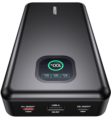 Ansody 140W Laptop Power Bank, 25000mAh with TFT Smart Digital Display | LED Digital Display, Travel Essential Battery Pack for MacBook Dell XPS iPad Tablet Steam Deck iPhone 17-12 Series Galaxy S26