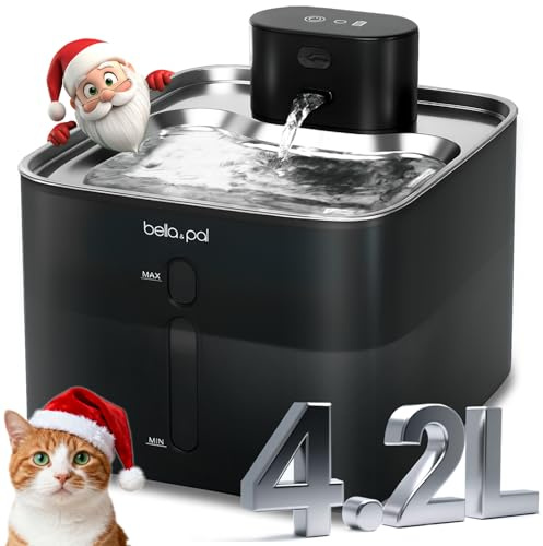 BELLA & PAL Wireless Cat Water Fountain-4.2L Stainless Steel, 5000mAh Rechargeable Battery, Smart Motion Sensor, Quiet Integrated Pump, Easy to Clean, Multi-Pet Water Dispenser for Cats or Dogs