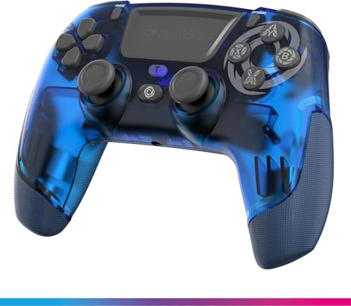 Oniverse Kabelloser Controller für PS4 PS3 PC ANDROID iOS, Kopfhöreranschluss, Hall-Effekt-Joystick, Wiederaufladbarer 1000mAh-Akku, Makro-Tasten, Wake-up-Funktion, 6-Achsen-Gyroskop, Revolt Blue