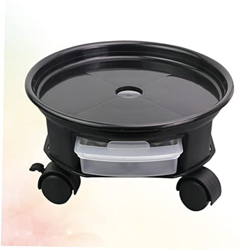 CLISPEED Vassoio per Vasi da Fiori Rotondo con Ruote e Cassetto Rimovibile Base per Vasi da Giardino e Interni Nero