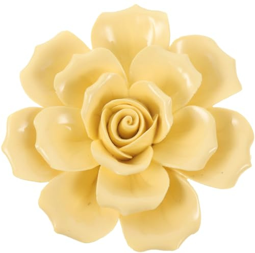 Holibanna Keramik Blumenwandschmuck 3d-wandbehang mit Pfingstrosen Dekorativer und Bruchfester Wandhintergrund für Outdoor und Büro Vintage Blütenwanddekoration in Gelb