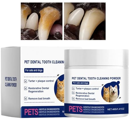 Polvo de dientes para perros, limpiador de gatito, 40 g, pasta de dientes para perros, refrescante para la higiene bucal, uso diario en viajes en casa
