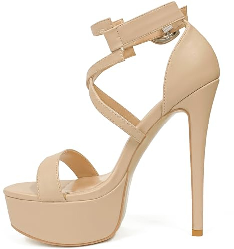Wtharosa Stiletto plattform sandaler dam sexig elegant hög klack rem design sommarskor för kvällsklubb bröllop utgång bekväm lätt att ta på, Naken, 37 EU