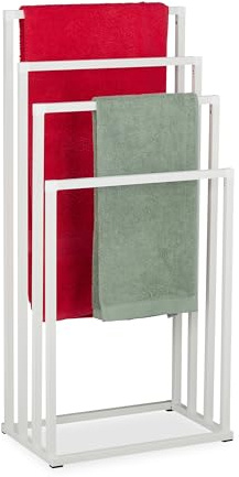 Relaxdays Portasciugamani a 4 Bracci Sfalsati, Piantana da Bagno, HLP: 96,5x45x29 cm, Porta