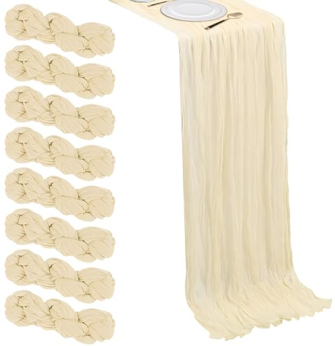 8 Stück Tischläufer Beige 55 x 300cm - Musselin Seihtuch Tischläufer,Langen Halbschuhen rustikaler Boho-Tischdecke für Hochzeit, Brautdusche, Party, Bankettdekoration(Cremebeige)