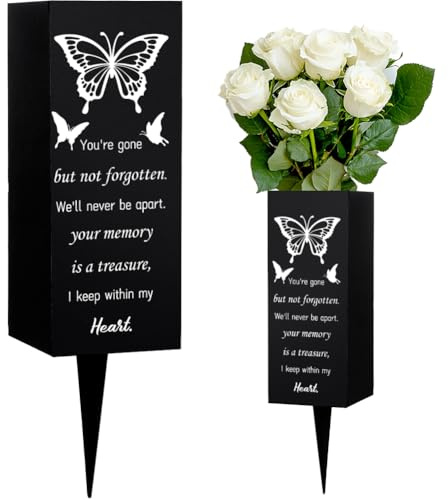 WEBEEDY Cemetery Vases for Grave Butterfly Grave Vases with Spike Cemetery Decoration Memorial Vase for Graves Outdoor Yard, Sympathy Gift Grave Flower Holder for Loss of Loved Ones, 8x20cm