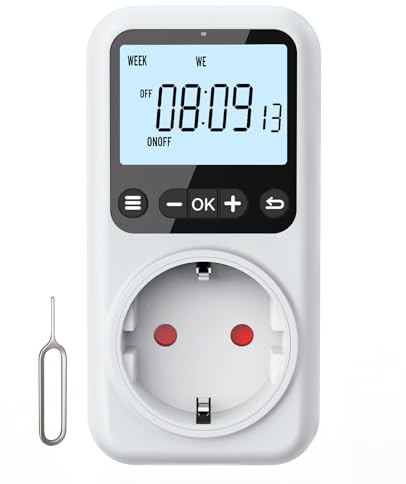 Voniobuy Zeitschaltuhr Steckdose Digital, 18 Programmierbare Sekundengenau Countdown Timer Steckdose mit Hintergrundbeleuchtung, für Innen Einbruchschutz Aquarium 16A 3680W (1)