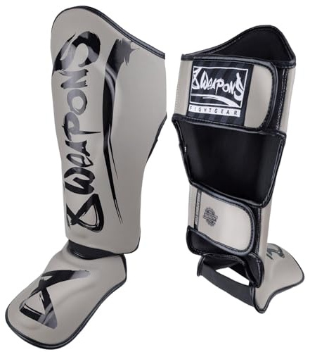 8 WEAPONS Schienbeinschoner Unlimited 2.0, Sand-schwarz, Größe L, Training & Wettkampf, Hochwertiges Kunstleder und perfekte Dämpfung, Muay Thai, K1, MMA, Karate & Kickboxen