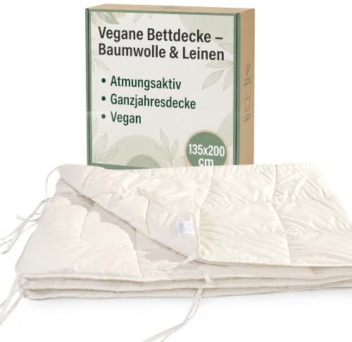 Bettdecke 135x200cm – Vegane Bettdecke aus Baumwolle und Leinen mit Bezug aus 100% Bio Baumwolle für alle Jahreszeite | Waschbare Oberbett mit atmungsaktivem Klima | Geeignet für Kinder und Erwachsen
