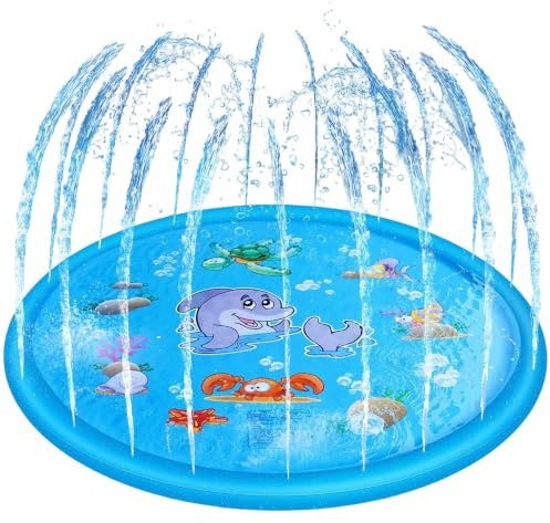 Splash Pad for Kids and Dog, 100cm Dog Pool, Sprinkle and Splash Water Play Mat, Fun Backyard Fountain Play Mat, for Kids Pets Family Summer Garden Beach Backyard