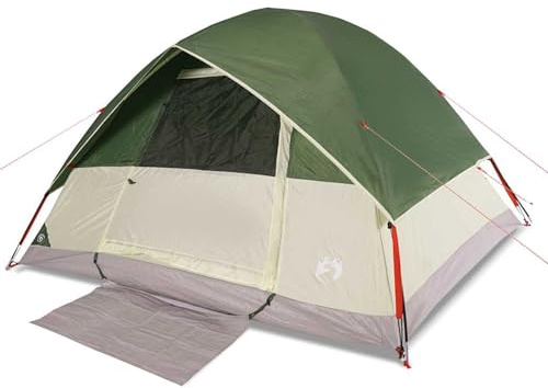 Family Tent Dome 6 Person Green Outdoor Camping Shelter, 185T PU Coated Polyester, 305x305x183cm Large Size, Double Zipper Door with E-Port, Easy Setup for Family Adventures and Backpacking