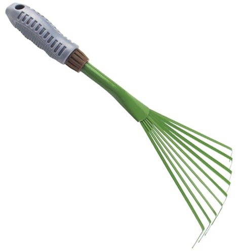 Râteau à feuilles, râteau de jardin robuste petite main avec poignée ergonomique, outils manuels de jardinage compacts et portables pour le jardinage, la culture, le balayage des parterres fleurs