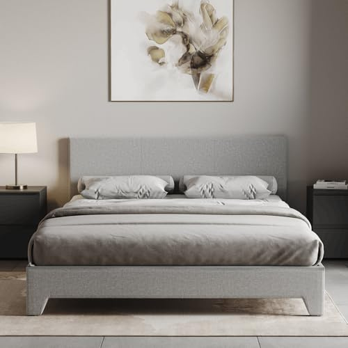 Vida Designs Victoria Double Bed Frame with Mattress | Light Grey Linen | 77 H x 142 W x 197 D cm | Upholstered Fabric | Cushion Headboard | Easy Assembly | Slat Support | Premium Bedroom Furniture