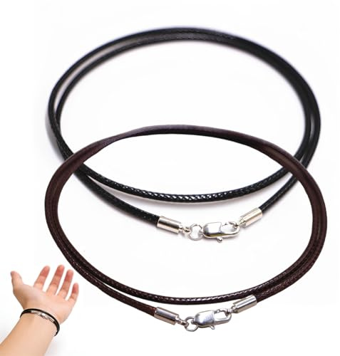 ZENQARI 2 Collares De Cuero Básicos, Collares De Cuero Trenzados Para Hombre Y Mujer, Collares De Cuero Con Cierre De Acero Inoxidable, Collar De Cuero De 50 Cm En Negro Y Marrón