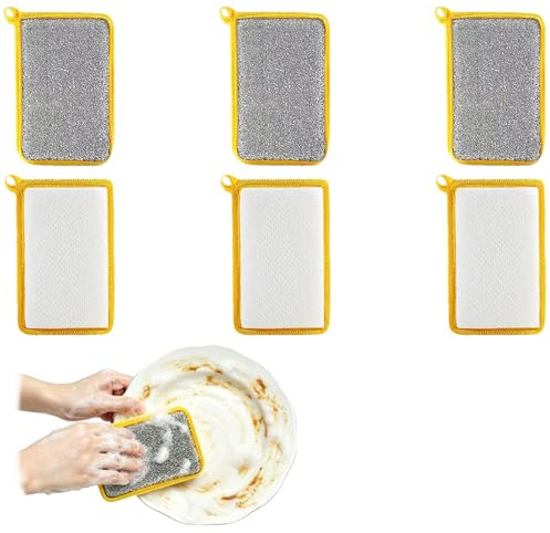 6Packs Washing up Sponge, Double Sided Kitchen Dishcloth, Cleaning Dish Sponge, Non Scratch Wire Dishcloth for Dishes, Pots, Sinks & Kitchen Surfaces Yellow