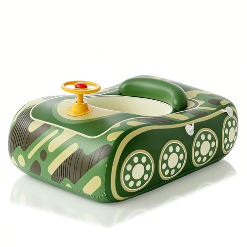 Baby Water Play Float, Green Car Inflatable Water Play Ring With Rotatable Steering Wheel for Toddlers, Kids Summer Pool Floating Rubber Toy for Boys & Girls 3 Years Old+