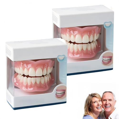 Komplettes Zahnprothesen-Set, Set mit fortschrittlicher Silikon-Unterfütterung,Set mit künstlichen Zähnen,Aufsteck-Veneers,weich und komfortabel,natürlich aussehend – für Männer & Frauen (2STÜCK)