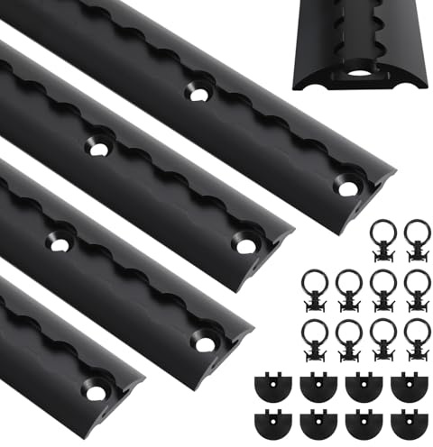 Airlineskena aluminium 4 x 1 m, lastskenor halvrund form, anodiserad lastskena med 10 lastöglor och 8 ändlock, hög stabilitet och hållbarhet, för släpvagnar, lastbilar, campare, svart