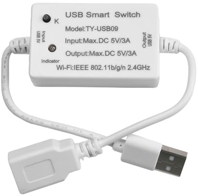 EasyByMall Tuya Contrôleur USB intelligent, disjoncteur à distance sans fil avec commande vocale et application, pas de câblage nécessaire pour téléphones, tablettes, lumières, ventilateurs, 5 V/3 A