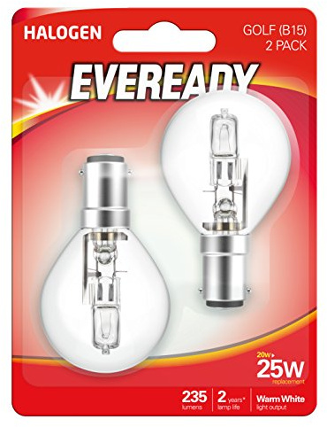 Eveready ECO Halogen 20W (25W Equivalent) Mini Globe B15 Cap Light Bulb, Pack of 2, B15d, 25 W