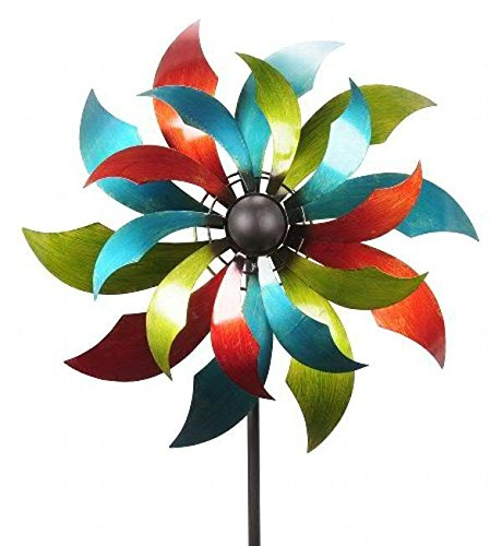 Wunderschönes & Buntes Windrad für Garten - XXL/Metall - Ø 70cm / Höhe: 230cm - Wetterfest - Hochwertige Qualität & Stabiler Standstab - Gartenstecker/Metallwindrad/Windräder - Gartendeko