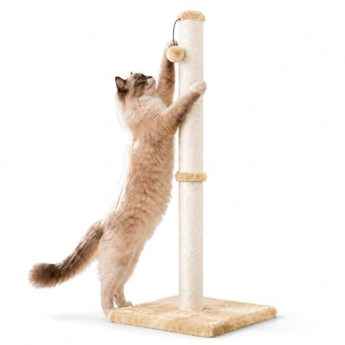 Dimaka 86 cm Groß Ultimate Kratzpsäulen für Katzen, Kratzpsäulen für Katzen,Sisalstamm, Ersatzstamm für Kratzbaum,Kratzbrett mit Plüsch（Hellbraun）