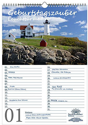 Geburtstagsplaner Geburtstagskalender Leuchtturmzauber DIN A3 Kalender Querformat Leuchtturm Leuchttürme - Seelenzauber