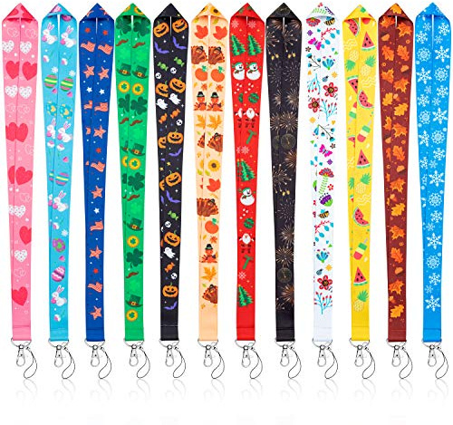 WATINC 12Pcs Seasonal Holiday Lanyards for ID Badges, Flat Hall Pass Lanyards with Stainless Swivel Hook, Neck Office Cruise Lanyard for Holders, Gifts for Summer Independence Day, Multicolor