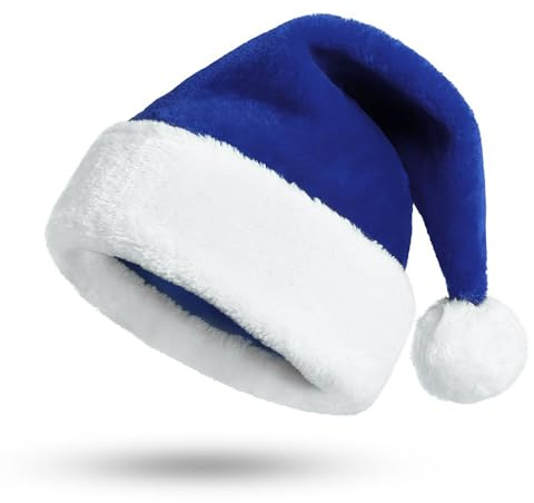 KONVINIT Blu Cappello Babbo Natale Blu in Peluche - Berretto Natalizio Caldo per Adulti - Costume Uomo e Donna