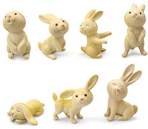 Doafoce 7 Stücke Mini Hase Figuren Harz Osterhase Kaninchen Bunny Figuren Ornamente Miniatur Osterhase ​Figur für Ostern,Fee Garten Dekorationen,Party Dekoration Desktop Ornament